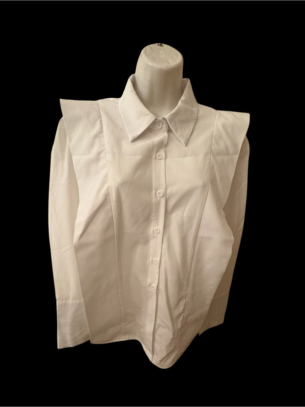 White Structured Shoulder Button-Down Shirt